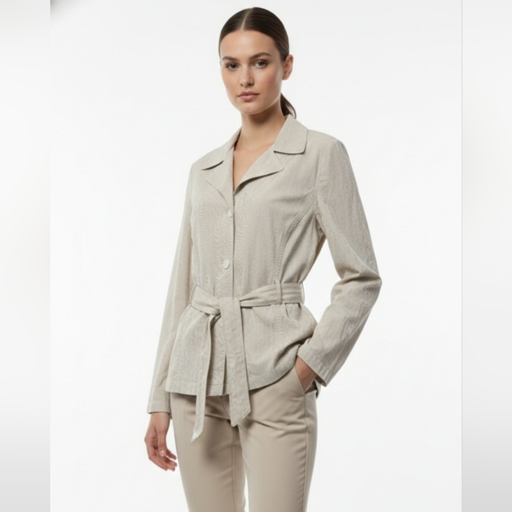 Vintage Talbots Tan Striped Seersucker Blazer Belted Preppy 20W